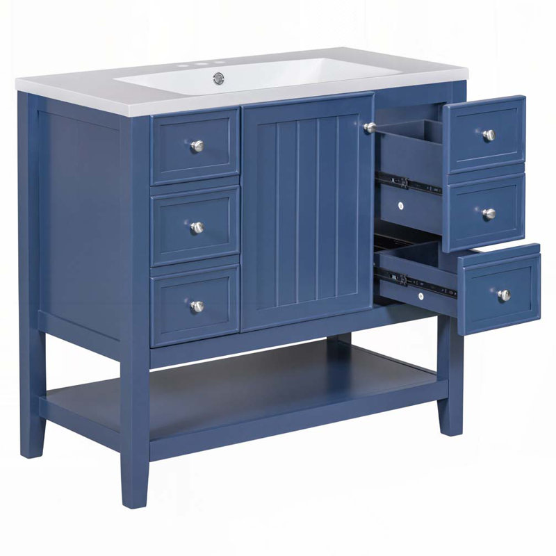 Meuble-lavabo 36 po avec lavabo en céramique, Bleu