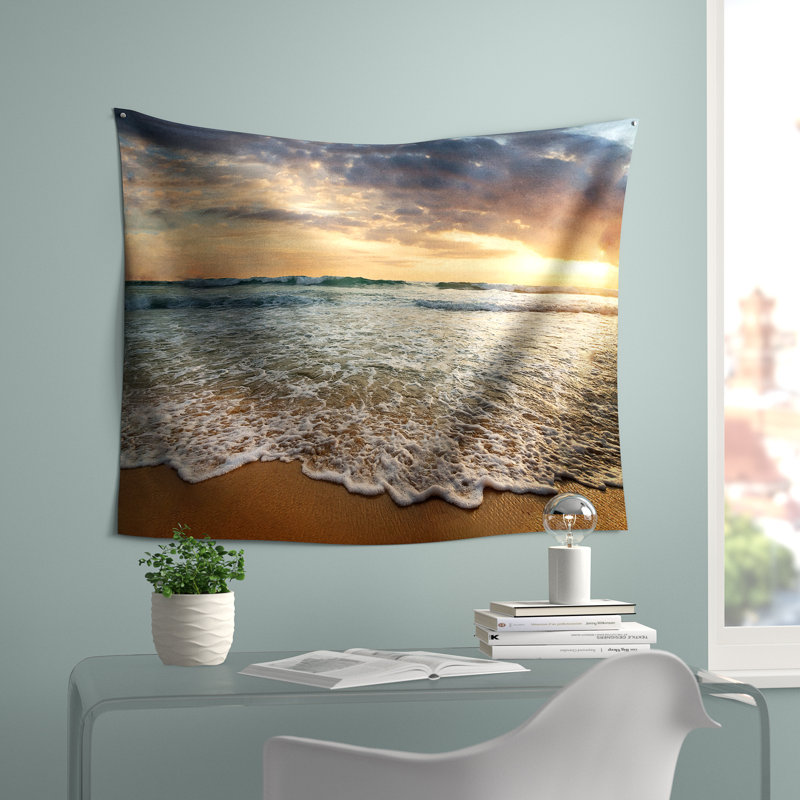 Tapisserie «Seashore Bright Cloudy Sunset in Calm Ocean», H 68 po x l 80 po