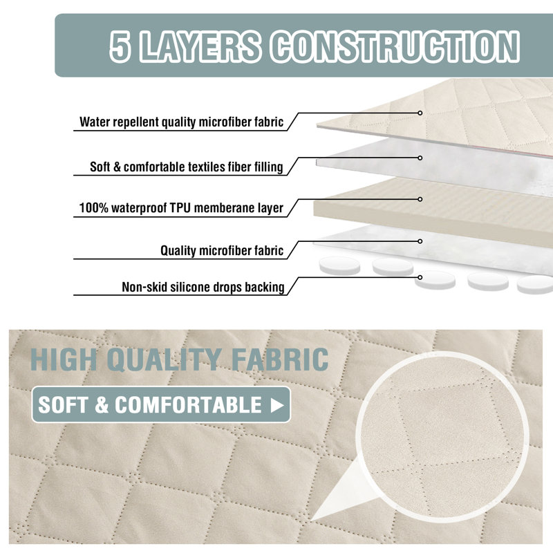 100% Waterproof Microfiber Fabric Slipcover Machine Washable, Ivory Microfiber