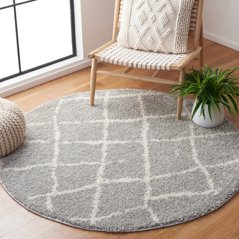 Tapis gris clair / crème Zettie, Rond 5 pi 1 po