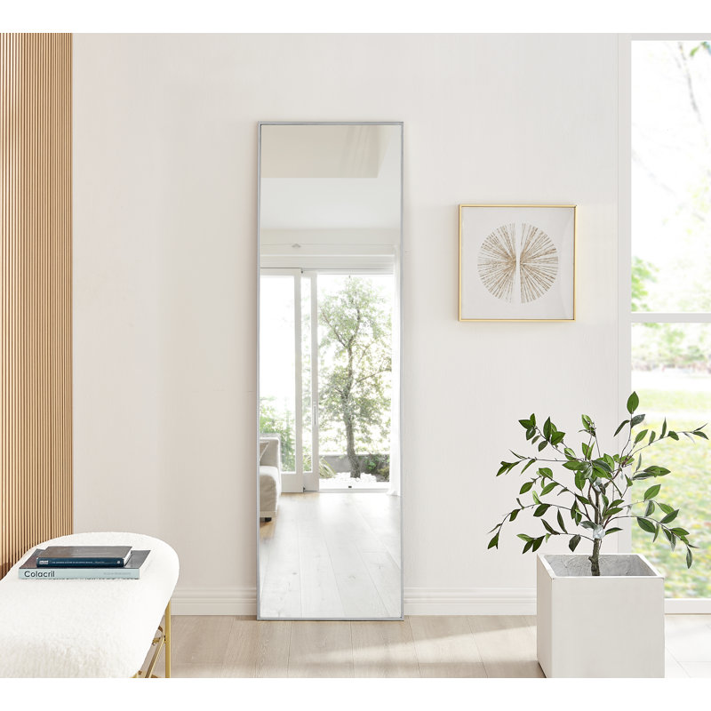 Alcantera Rectangle Metal Frame Wall Mirror Simple and Elegant Modern Design, 170cm H x 50cm W, Silver