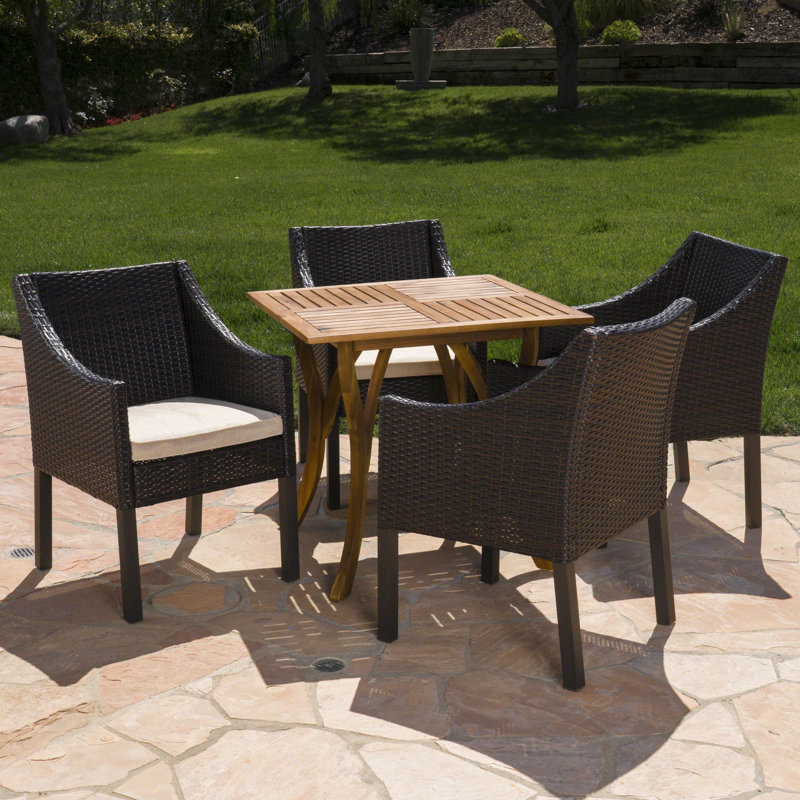Guerrera 4 - Person Acacia Wicker Patio Dining Set with Square Table