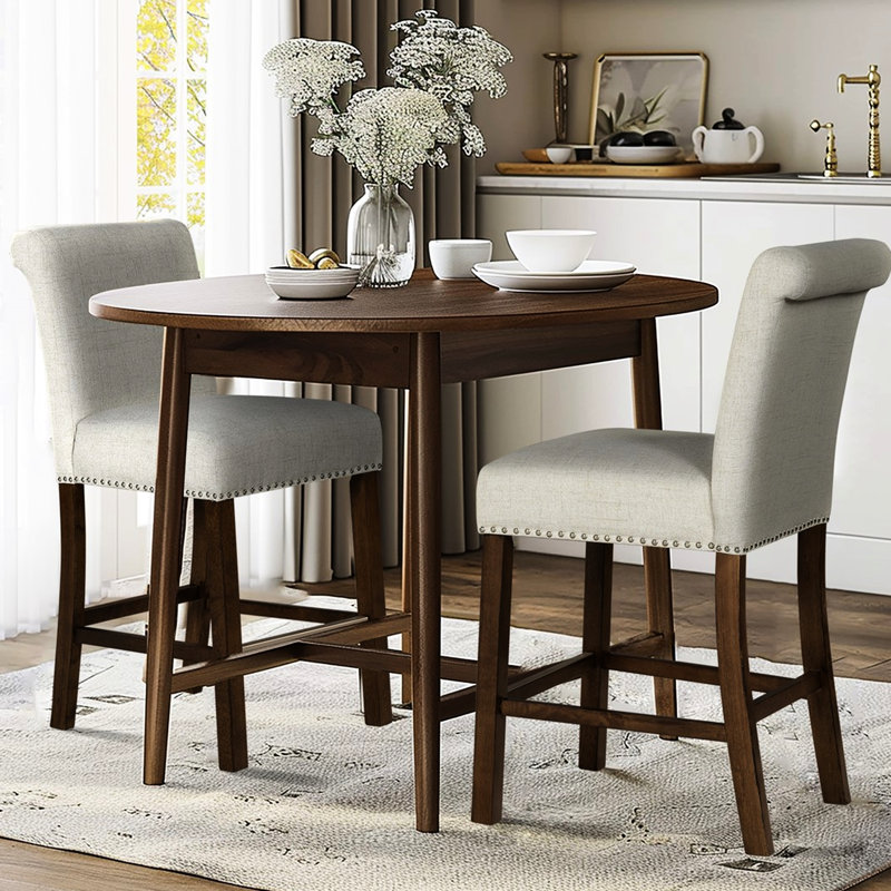 2 tabourets de comptoir rembourrés beiges - paire de tabourets en bois de noyer moyen beige