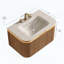 Meuble-lavabo suspendu avec lavabo intégré en pierre frittée à motif de travertin, tiroir, éclairage à détecteur de mouvement et finition rayée 3D, aspect bois naturel, TH-1315195253-1315195255