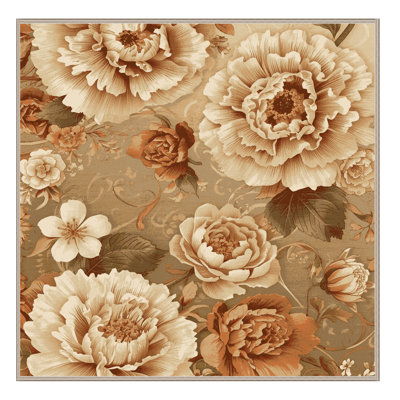 Soft Plush Scott Carnation Florentiner Floral Area Rug in Brown – Beige Binding