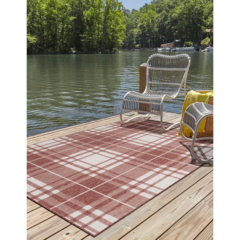 Tapis d'intérieur / extérieur pour jardin à carreaux rouge, Rectangle 2 pi x 3 pi 1 po