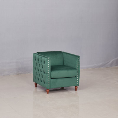 Retro Style for Living Room Accent Chair Green Tufted Silver Rivet Design Armchair