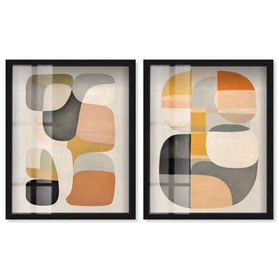 Ensemble de 2 reproductions d'art murales tendres à carreaux souples par Art Remedy, cadre noir, 31 x 37