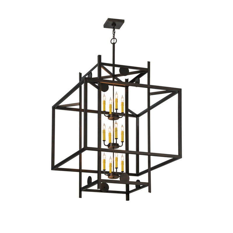 Uma 36" Square Bronze and Glass 12-Light Pendant
