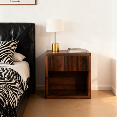 Large Nightstand With Drawer & Open Shelf, Modern Fluted Bedside Table With Wavefront Design For Bedroom, Living Room And Home Office