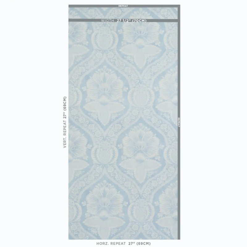 Papier peint damassé Villandry, bleu