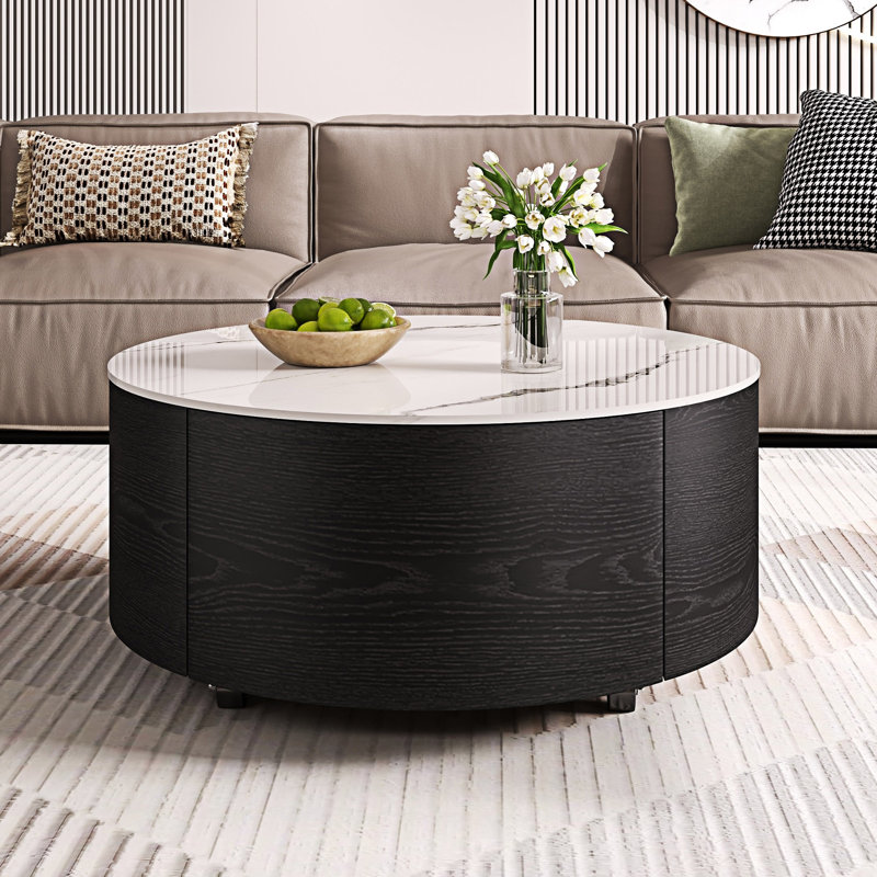 Round Movable Coffee Table With Casters