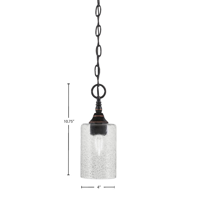 Mini-luminaire suspendu suspendu avec chaînette et verre bullé de 4 po, Cuivre / noir