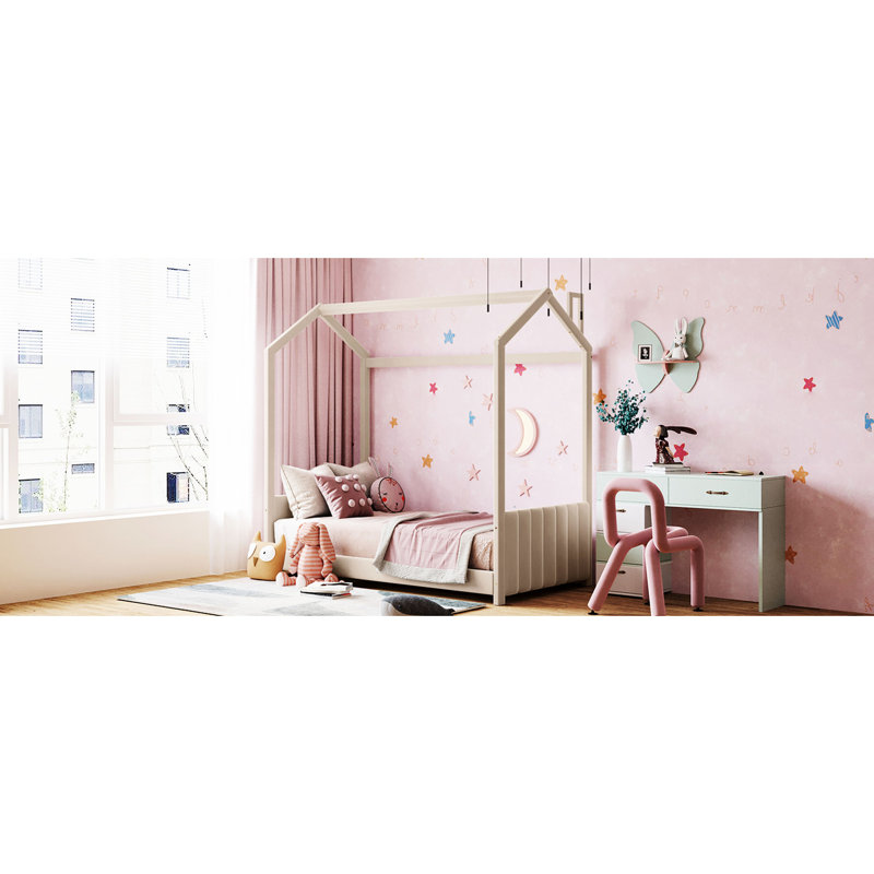 Lit maison en velours beige, Twin