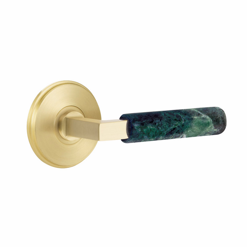 Ensemble de leviers de passage Emtek Select, rosette Watford, tige en L carré, CF, Laiton satiné / marbre vert