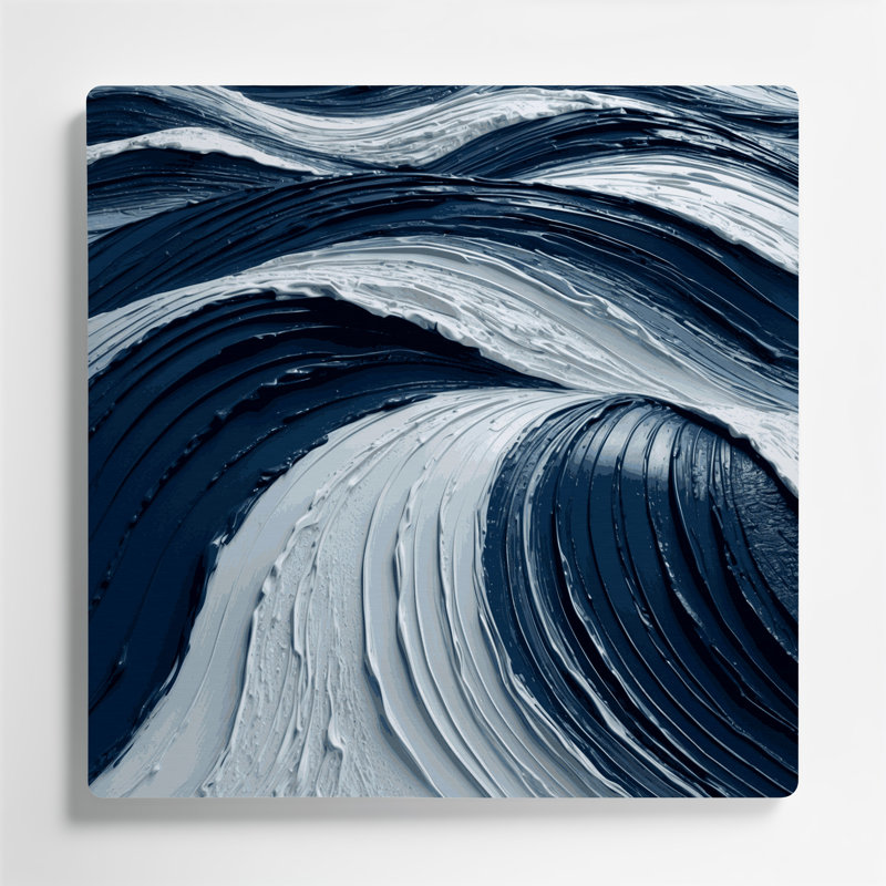 Art mural horizontal rayé bleu marine en métal gris clair, H 12 po x l 12 po
