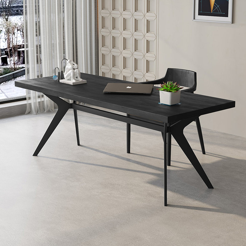 Bureaux rectangulaires en bois massif + fer, Noir, noir, noir, noir, H 29,53 po x l 62,99 po x P 27,56 po