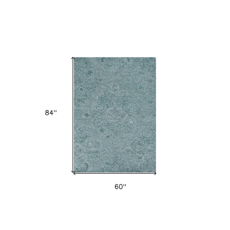 Tapis en laine touffeté à la main 5 pi x 7 pi Seafoam