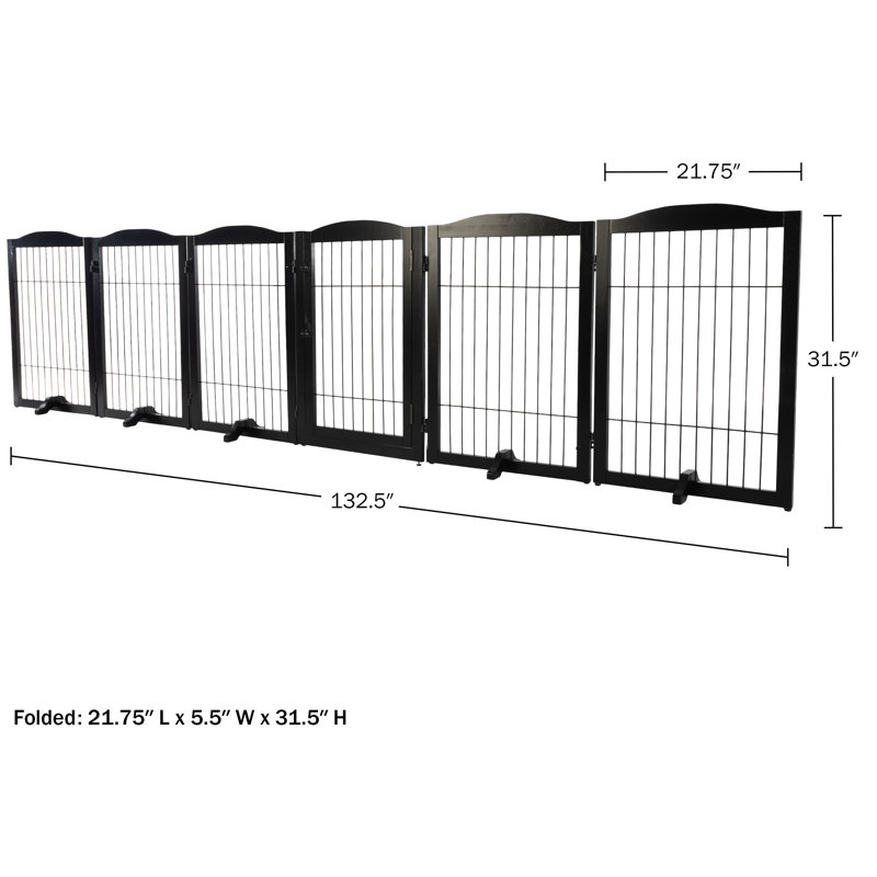 Black Solid Wood and Metal Freestanding Pet Gate