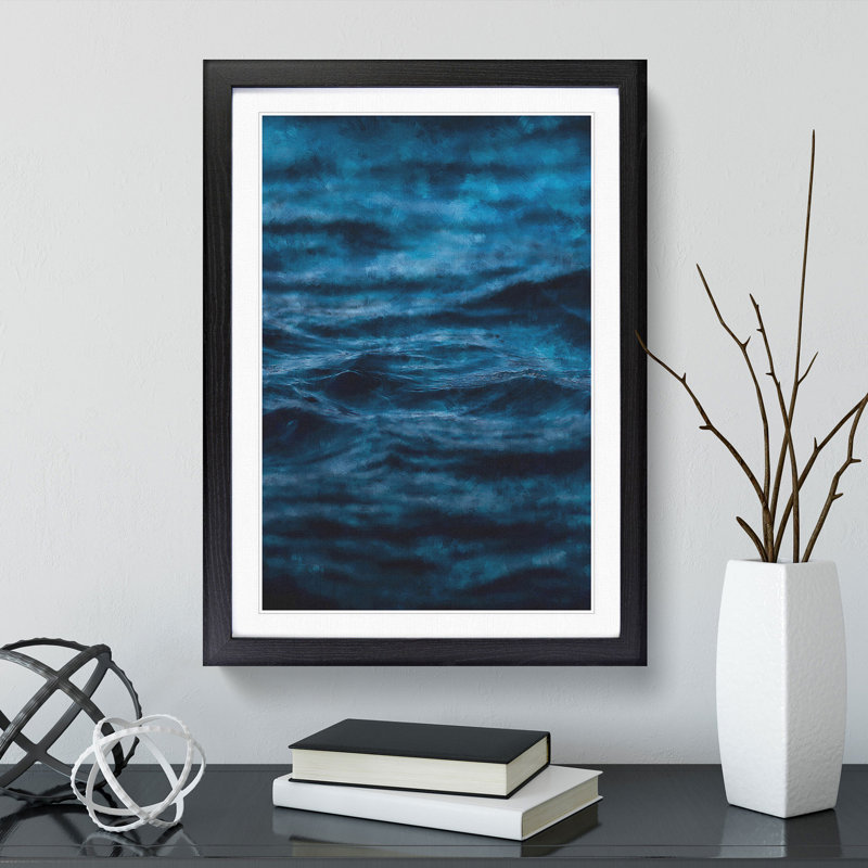 Dark Water in Blue - Picture Frame Graphic Art, 36cm H x 27cm W x 2cm D, Black Framed