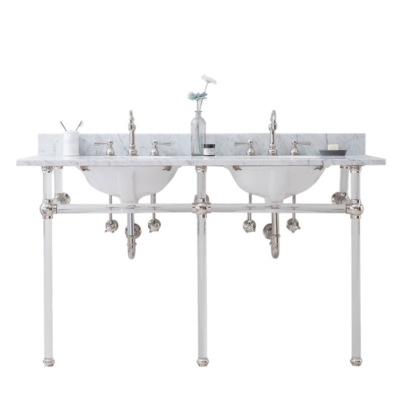 Empire Stone Oval Console Bathroom Sink with Faucet and Overflow, Polished Nickel