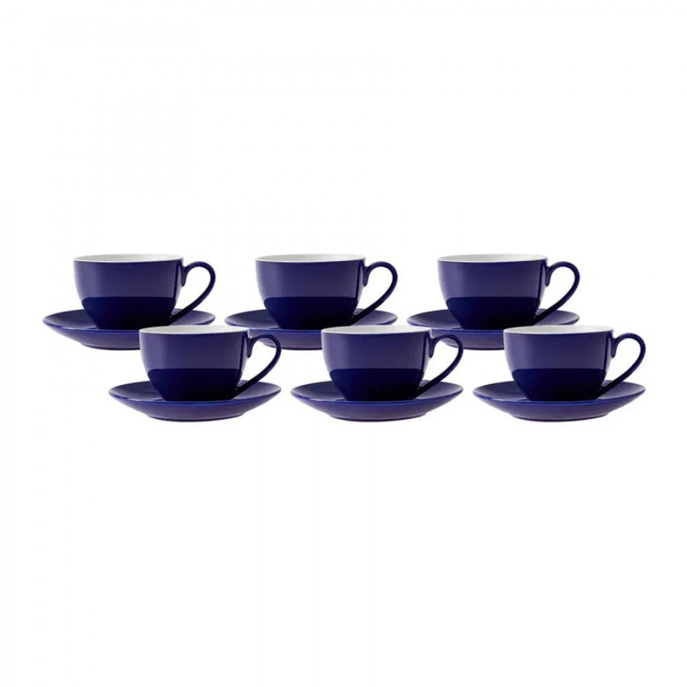 Karaca New Generation Bone Tea Cup and Saucer, 220ml, Navy Blue