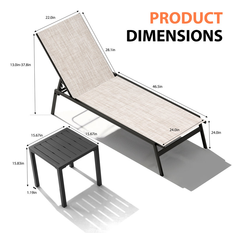 Ensemble de chaise longue d'extérieur en métal Esko avec table, Beige