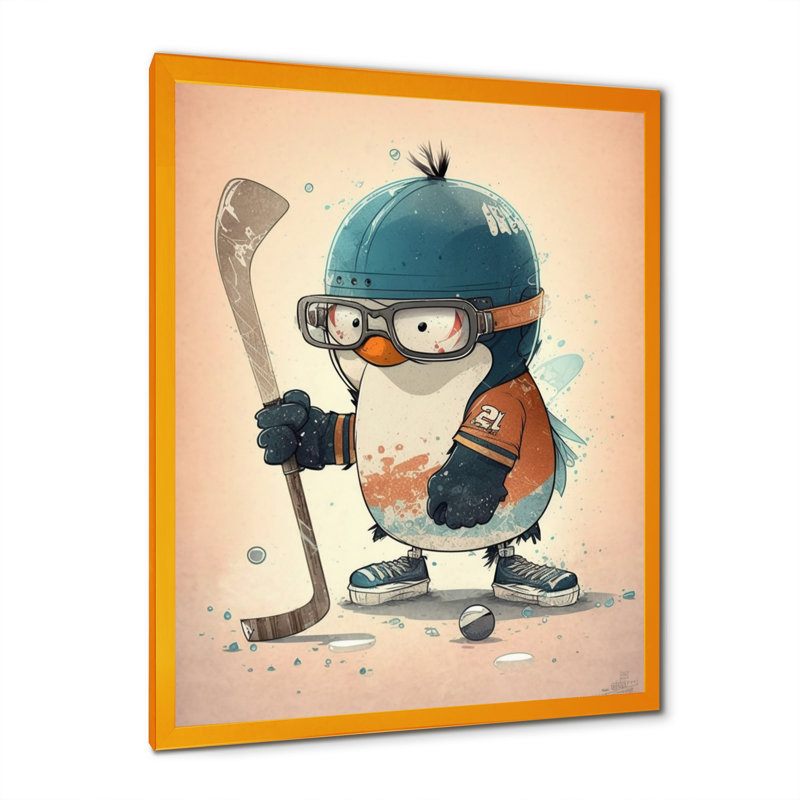 Dessin animé pingouin, impression sur toile, H 32 po x l 24 po x P 1 po, Impression dorée sur toile encadrée