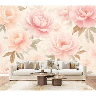 Papier peint auto-adhésif pivoines roses douces à motif floral pastel clair H 100 po x l 144 po papier mural amovible en PVC auto-adhésif pour chambre à coucher, bureau à domicile