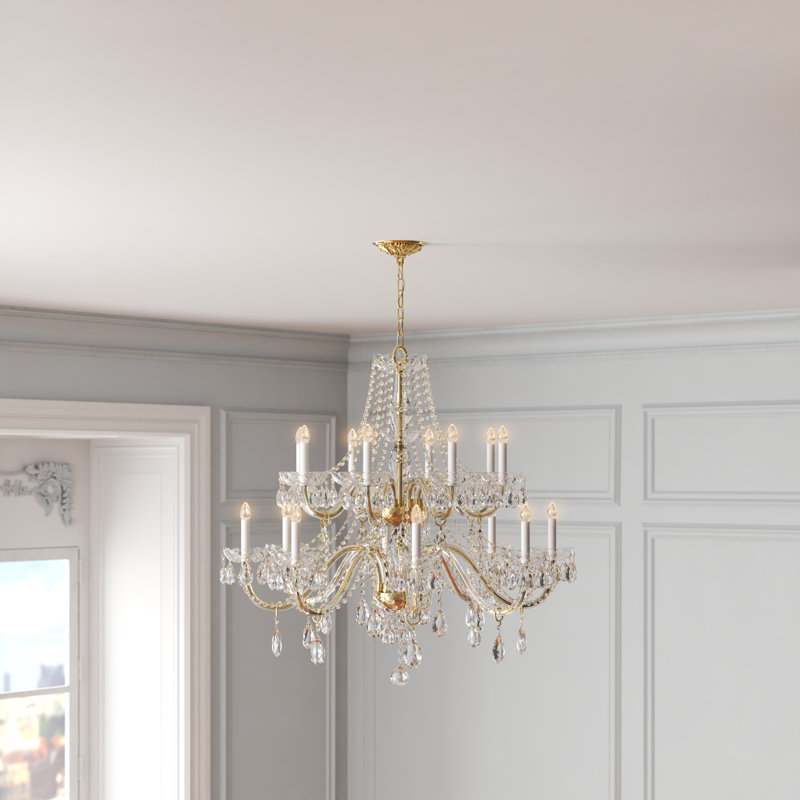 Wehr 16 - Light Candle Style Tiered Chandelier, Polished Brass, Majestic Wood Polished