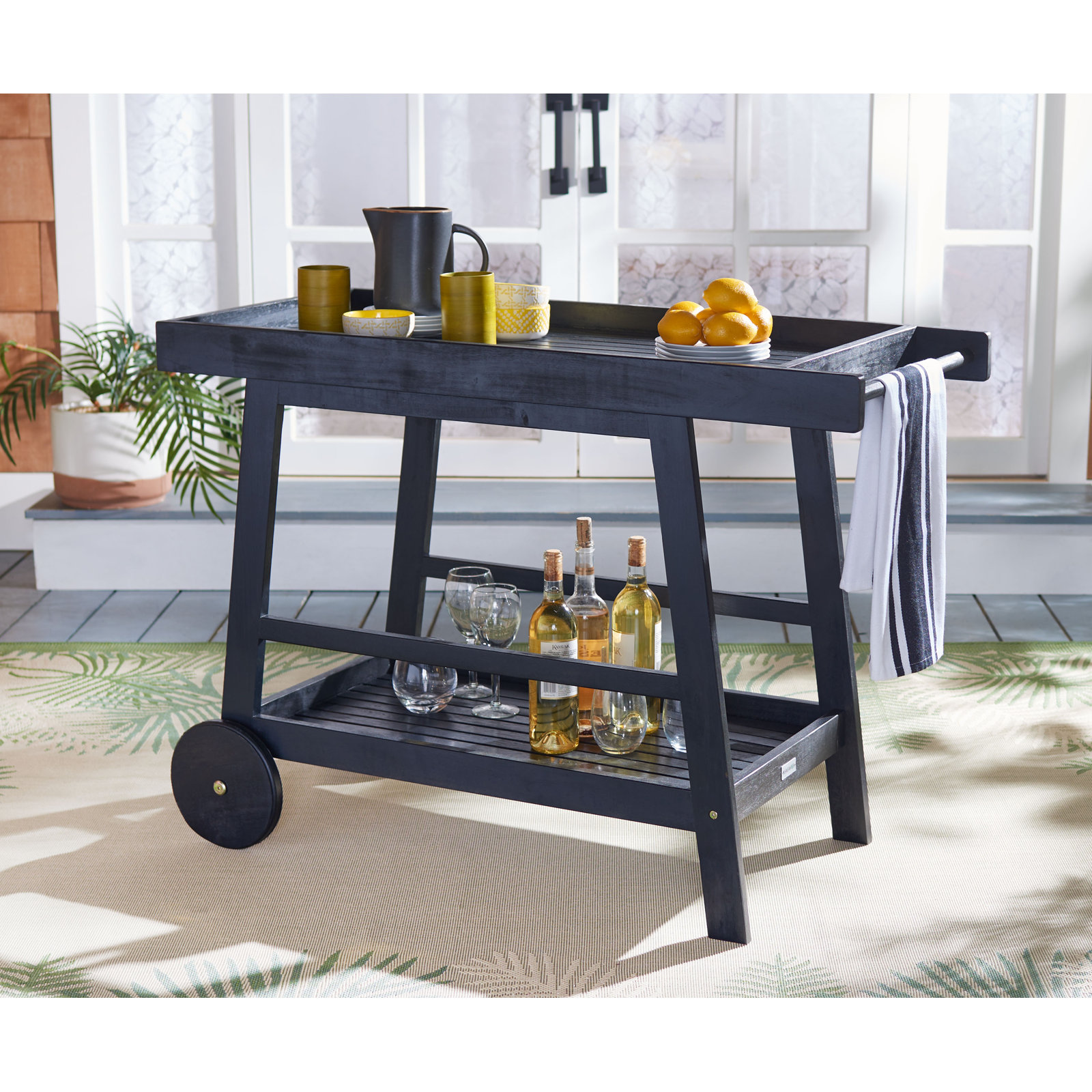 Terrace Solid Wood Bar Cart, Black