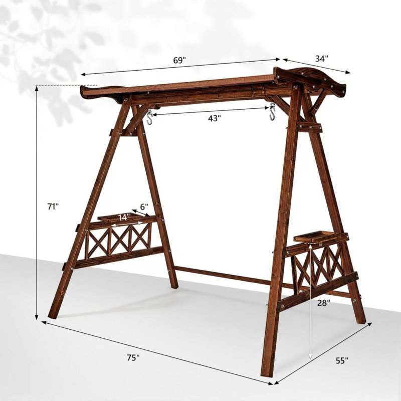 Balancelle de patio en bois avec auvent brun clair l 6,3 pi x H 5,9 pi Winado, Tanné