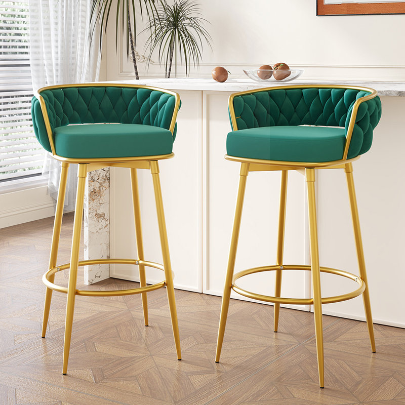 Ensemble de 2 chaises de cuisine rembourrées à dossier bas avec repose-pieds pour îlot pivotant, Vert