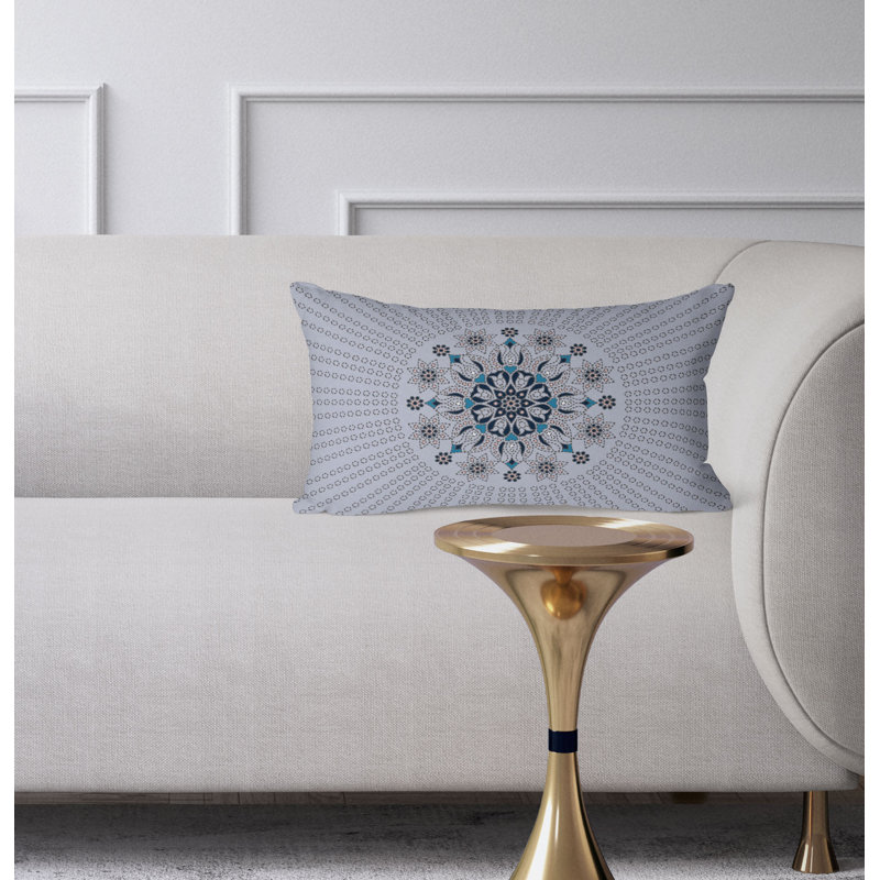 Carnation Circle  Rectangular Throw Pillow, Blue/Silver
