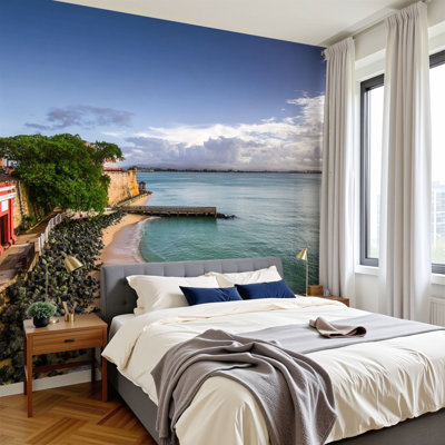 Peel and Stick Wallpaper san juan puerto rico historic architecture Wall Murals 100"H x 144"W Removable PVC Wall Paper Self-Adhesive Wall Paintings Art Decor for Bedroom Living Room