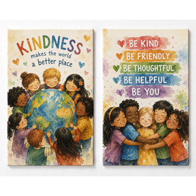 Large Set of 2 Kindness Classroom Wall Art Canvas Prints, Inspirational Rainbow Kids School Poster Artwork for Classroom Playroom Daycare Decor 16x24 Inch Canvas Print - Ready to hang