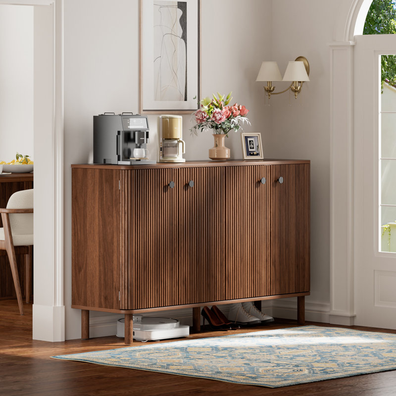 Seyla 55" Sideboard Buffet Cabinet Fluted Door with 4 Adjustable Shelves & Solid Wood Leg Credenza Accent Cabinet For Living Room Entryway Dining Room
