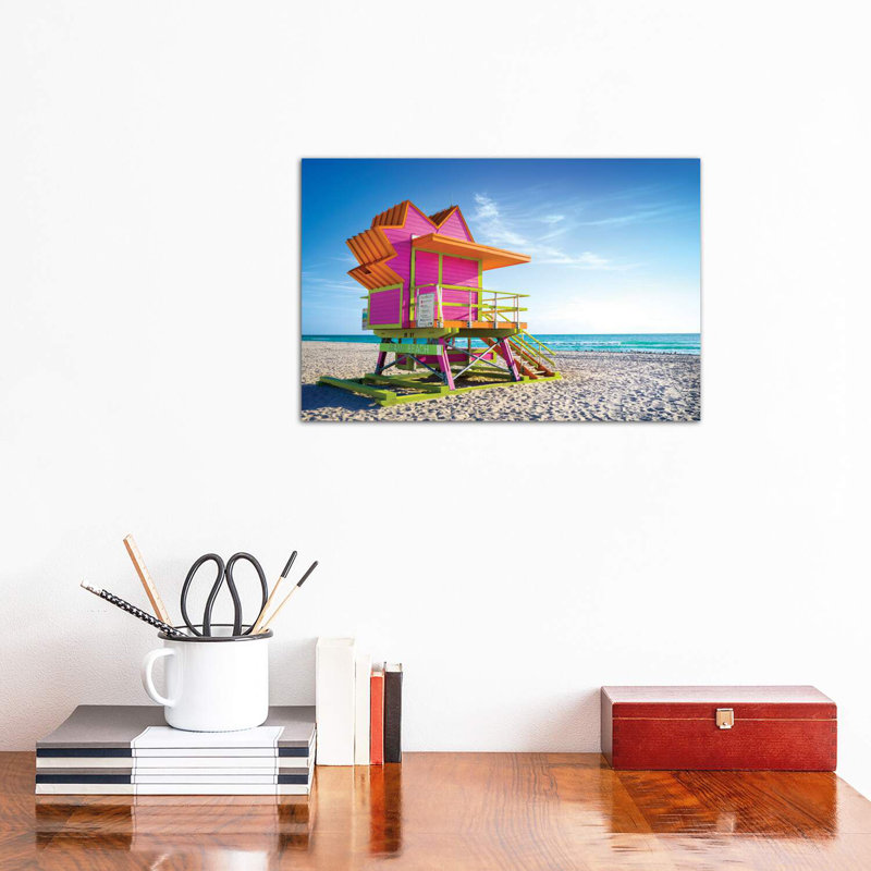 Pink Morning, Miami Beach Florida 1 Piece Wrapped Canvas Wall Art, 30.48 cm H x 45.72 cm W