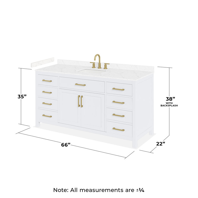 Meuble-lavabo simple Beckett, blanc, Blanc avec garniture or brossé, Carrara Cultured Marble Counter