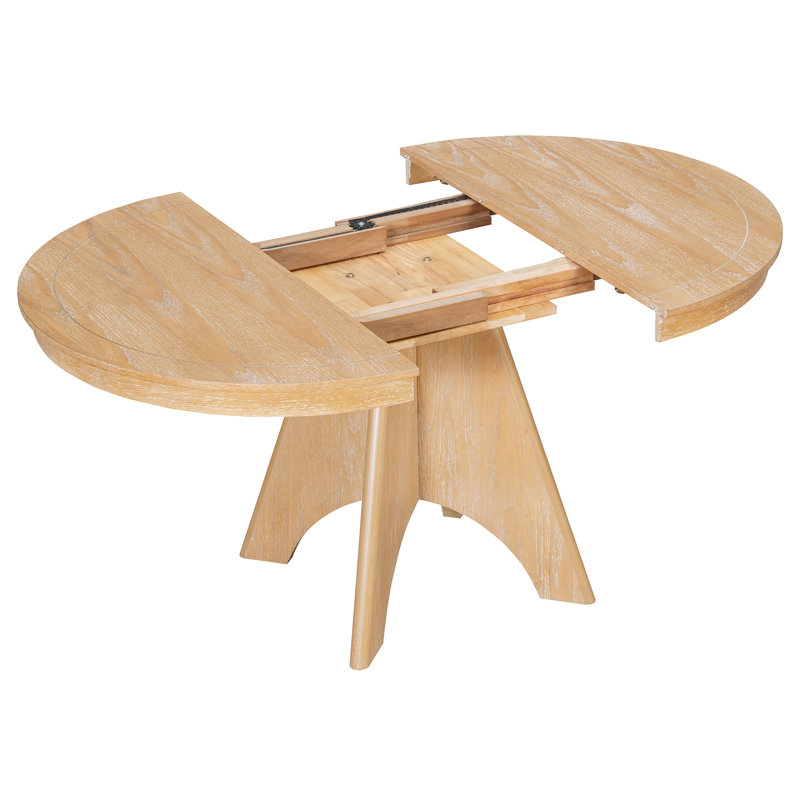 Ensemble de table de salle à manger extensible vintage pour 4 à 6 personnes avec 4 chaises rembourrées, Bois naturel délavé