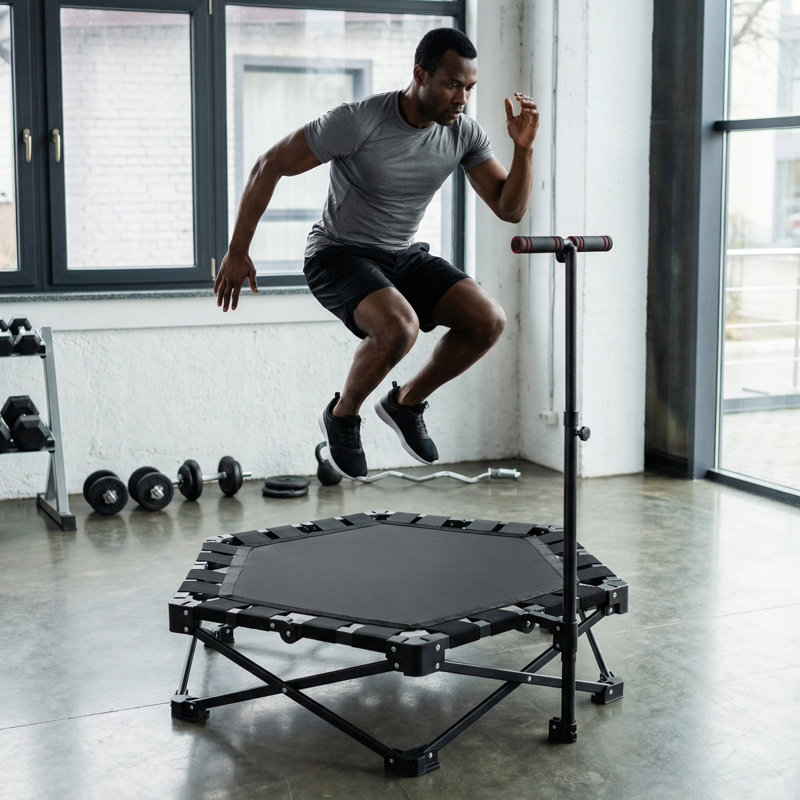 Foldable Mini Trampoline with Adjustable T-Bar, Rebounder with 330LBS Capacity & One-Step Fold for Adults Home Gym Indoor Outdoor Workout