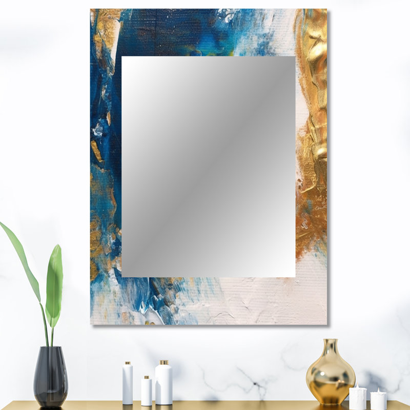 «Ethereal Knowing Royal Blue and Gold II», peinture abstraite, miroir mural doré, reproduction d'art en métal, 40 po x 30 po