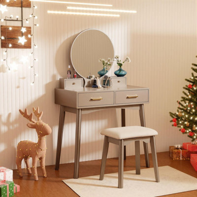 Ensemble de coiffeuse et tabouret en bois