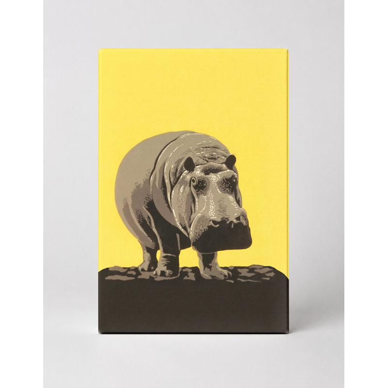 Hippopotame sur rocher - Portrait, art mural sur toile, 11" W x 14" H