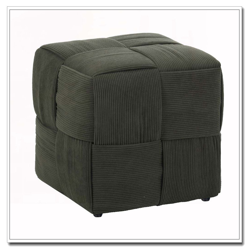 Square Corduroy Woven Design Ottoman, Green