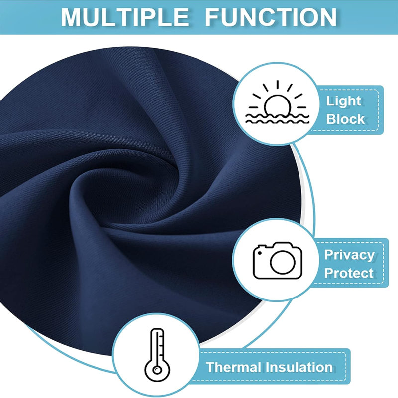 Boria Blackout Curtain Pair, 42" W x 45" L, Navy Blue