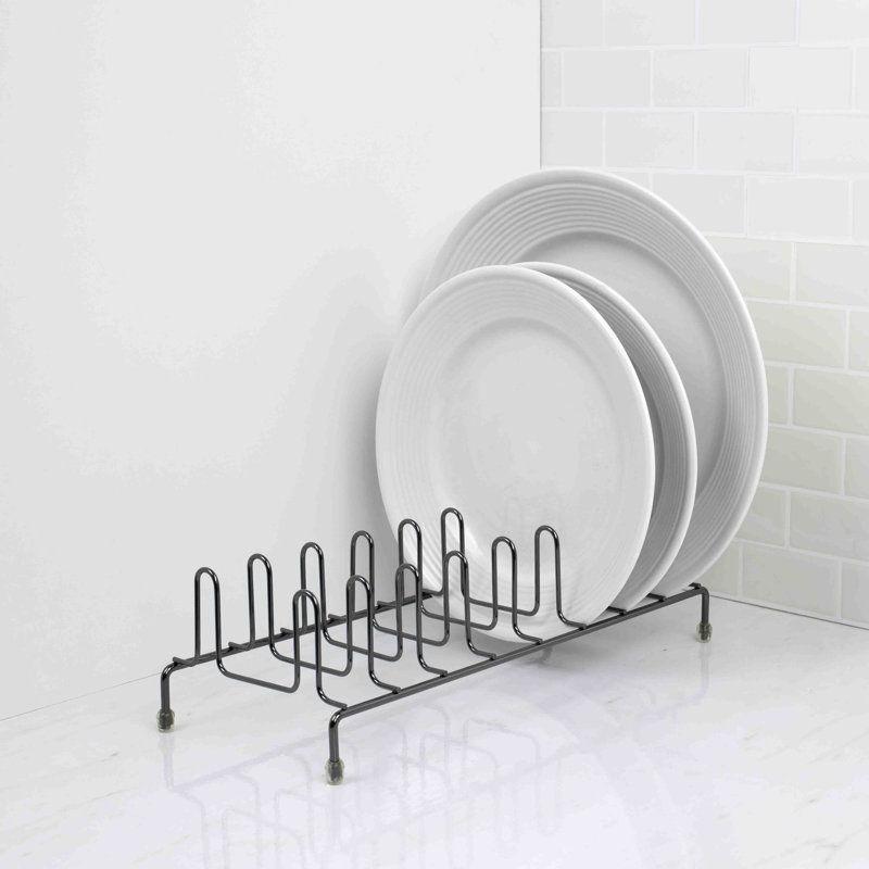 Support à assiettes en acier enduit de vinyle Home Basics, Noir