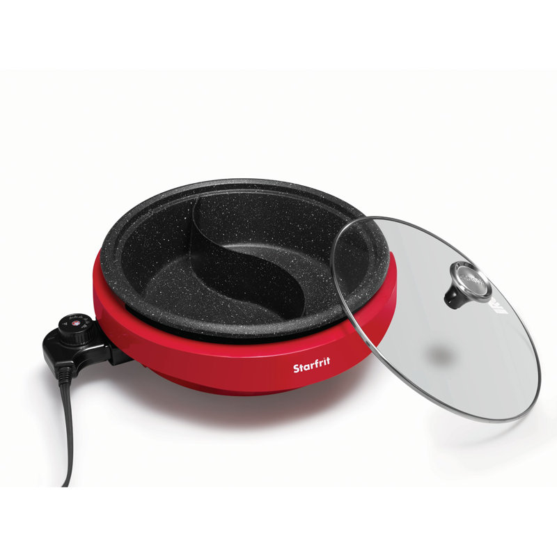 Starfrit Red Dual-Sided Electric Hot Pot with Glass Lid