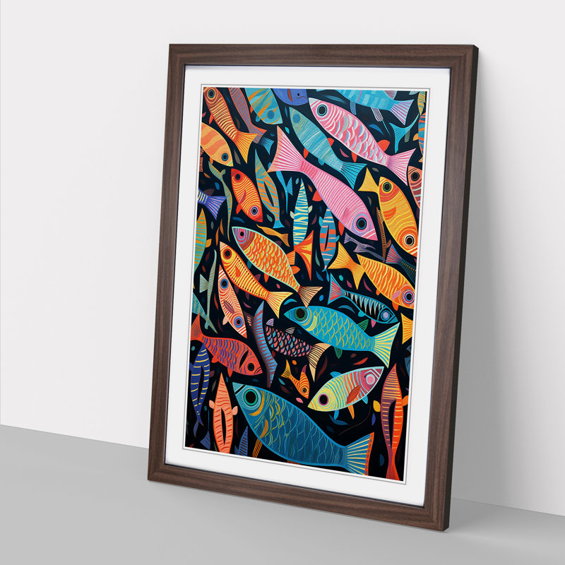 Fish Op - Single Picture Frame Print on Wood, Walnut, 64cm H x 46cm W x 2cm D
