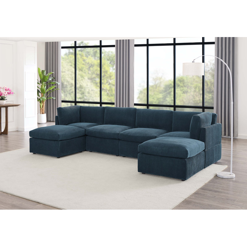 Canapé modulaire de coin avec repose-pieds Annai, Bleu très foncé